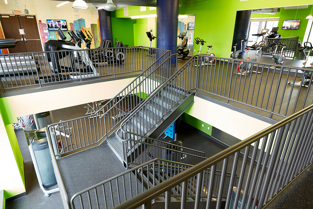 stairs to lower level of gym